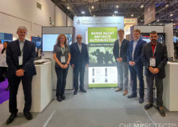 DSEI 2023, From left: A. Wakeford (QPS), D. Rebmann (ChemProtect.SK, Export sales), T. Jedlička (ChemProtect.SK, CEO), R. Wakeford (QPS), K. Jedlička (ChemProtect.SK, Production manager), P. Menzies (UK MOD)